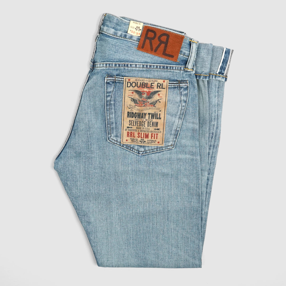 Double RL Heavy Washed Denim Slim Fit Selvage Jeans