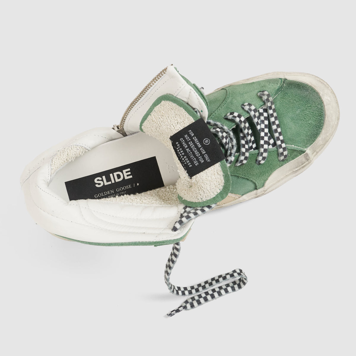 Golden Goose Woodgreen Beige Gray Slide Green Suede Sneakers
