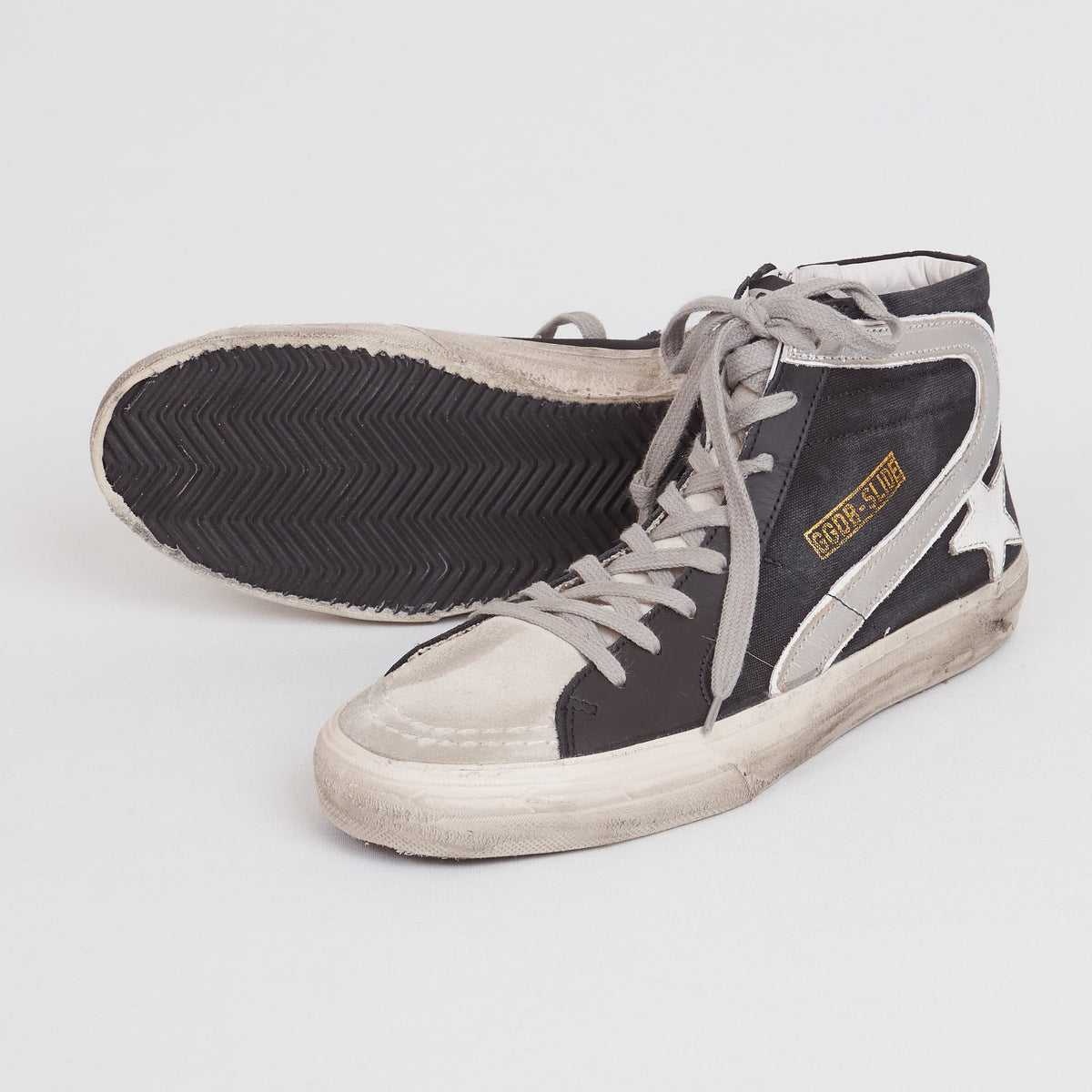 Golden Goose High Black Canvas Silver Slide Sneakers