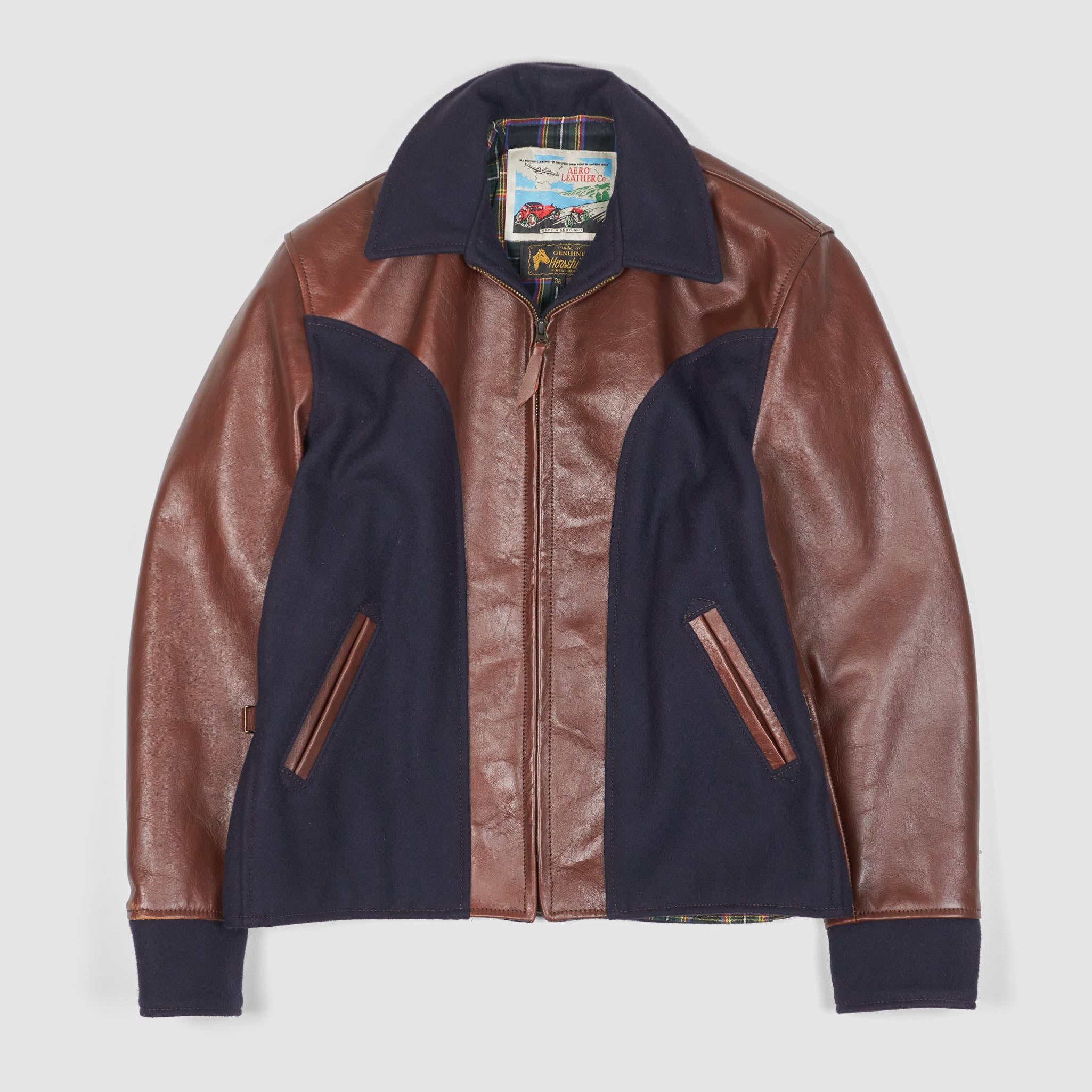 Aero Leathers Wool Horse-Leather Halfbelt Jacket