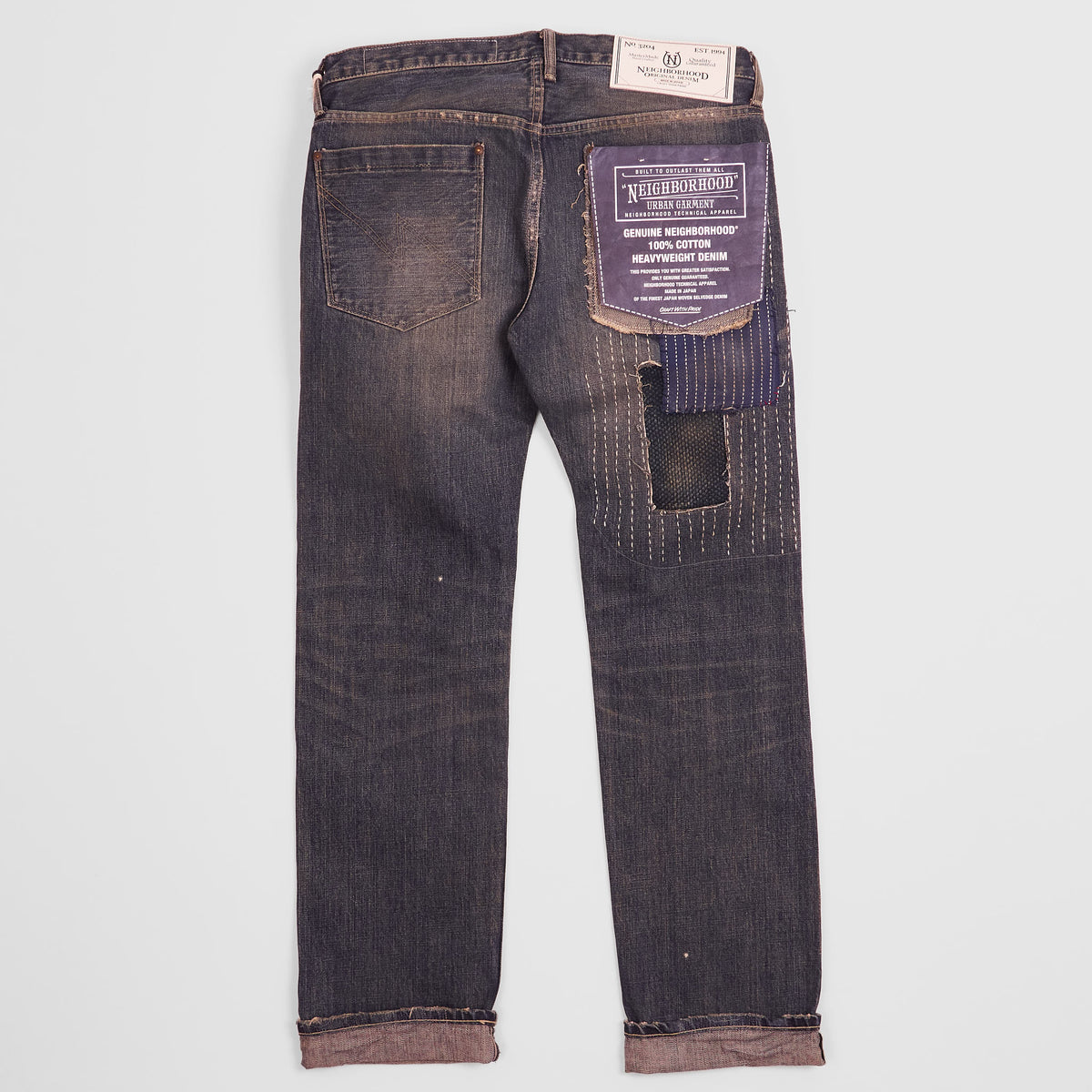 Neighborhood Straight Leg Sashiko Patchwork Selvage Denim Jeans