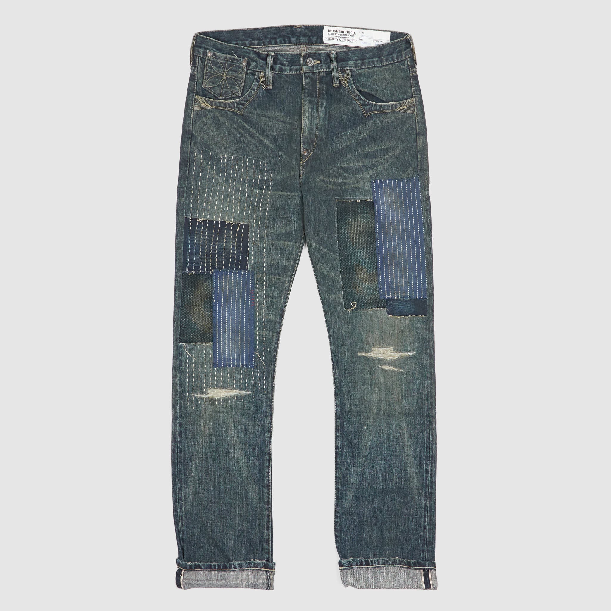 Neighborhood 5-Pocket Repaired Tapered Denim Jeans - DeeCee style