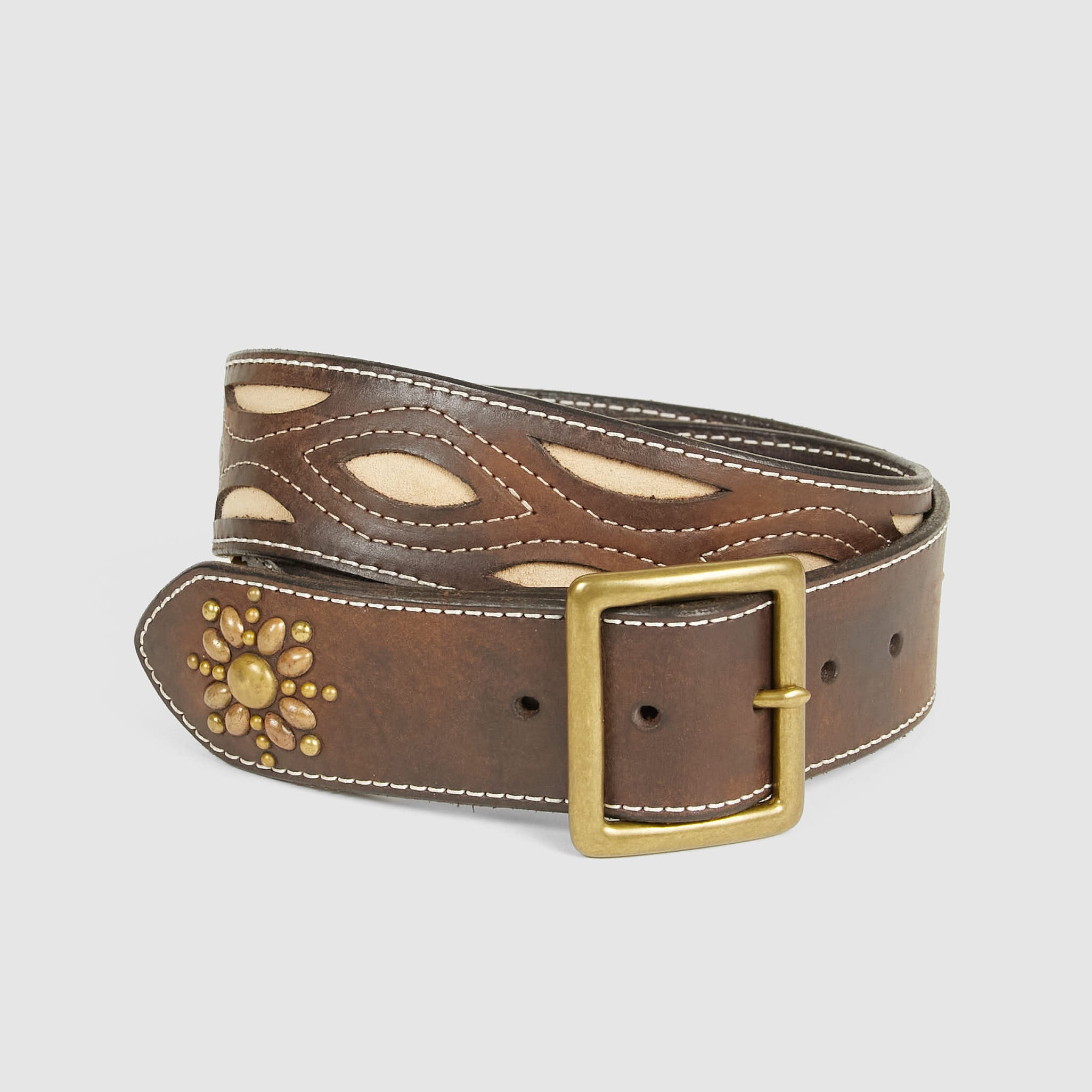 Double RL Studed Western Leather Belt With Buckle - DeeCee style