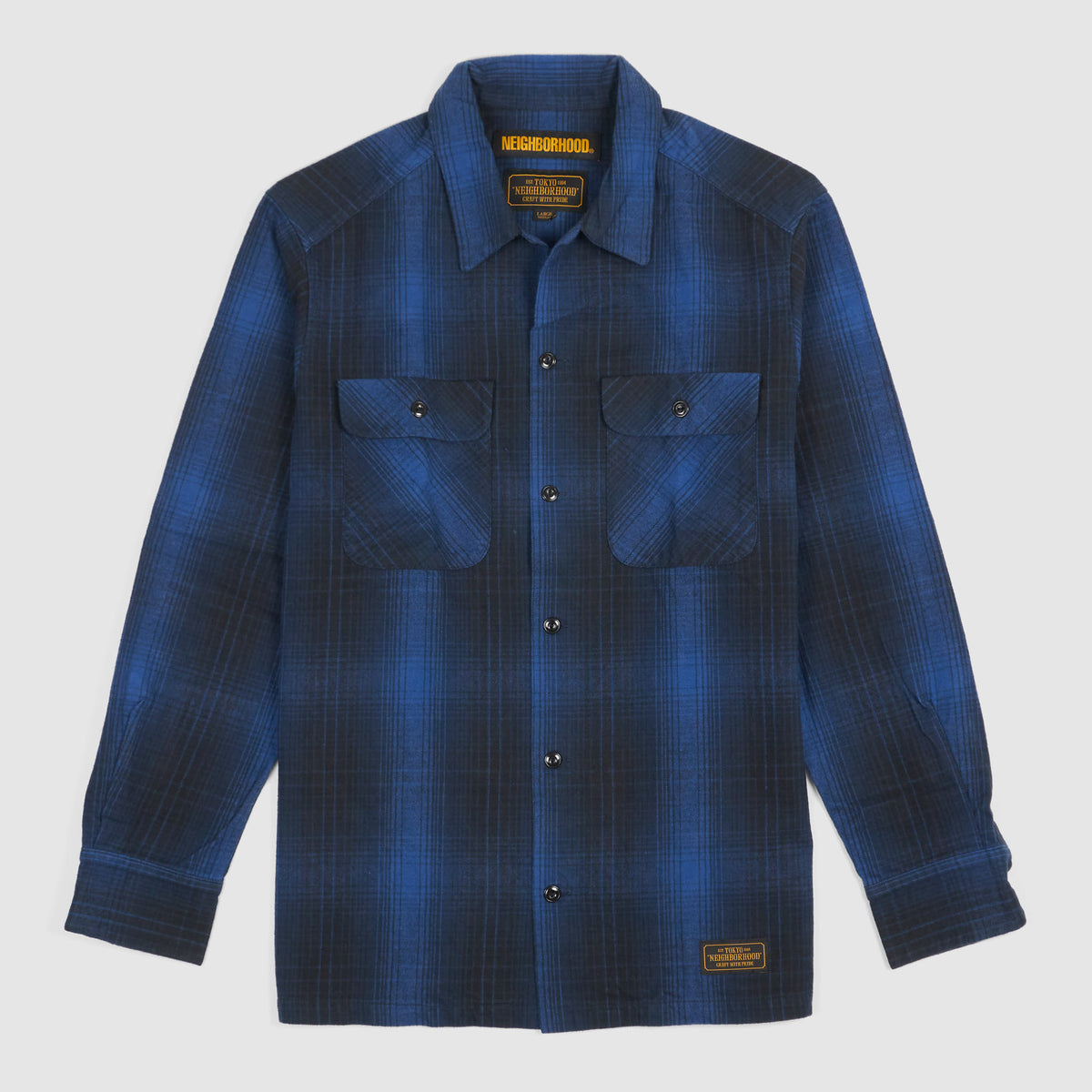 Neighborhood Blue Black Plaid Flap Pocket Logger Shirt Fuck Em [Archive]