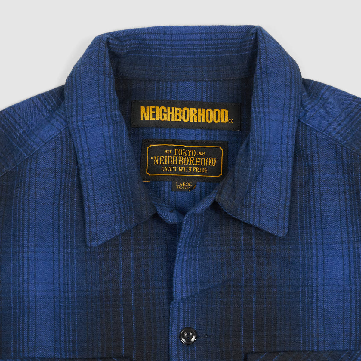 Neighborhood Blue Black Plaid Flap Pocket Logger Shirt Fuck Em [Archive]