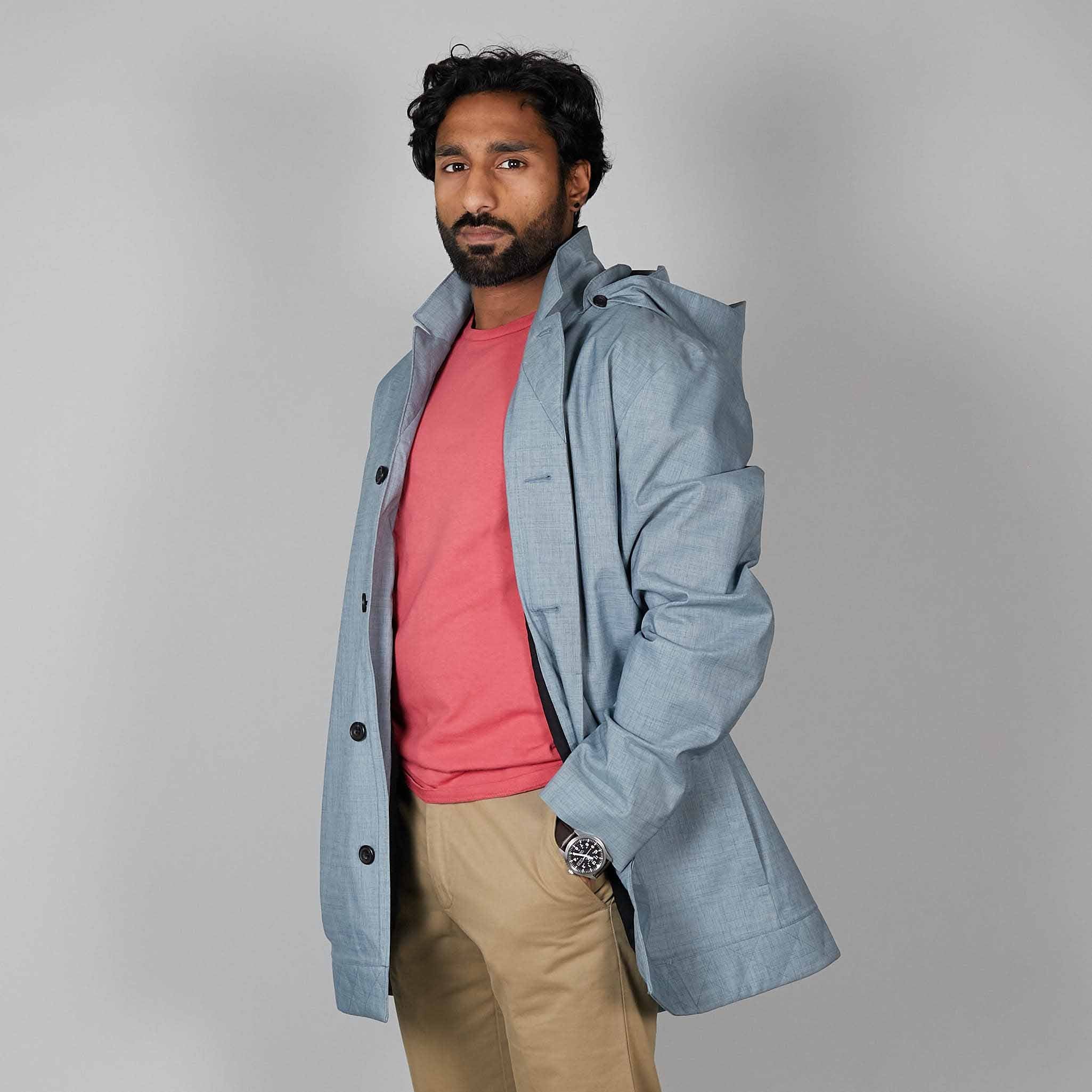 Norwegian Rain Caban Single Breasted Rain Coat Light Blue - DeeCee