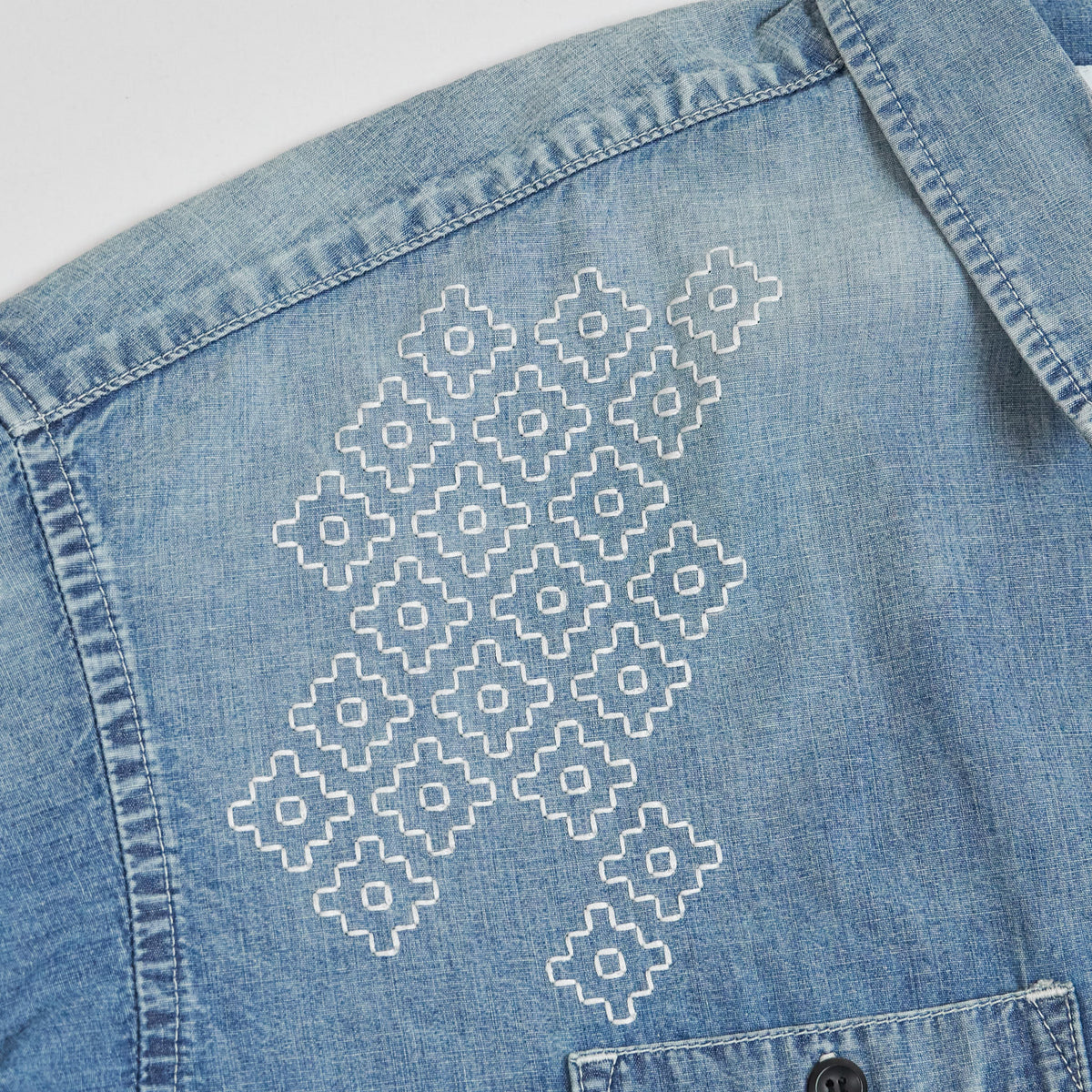 FDMTL Denim Patchwork Jeans Shirt Sashiko Embroidered