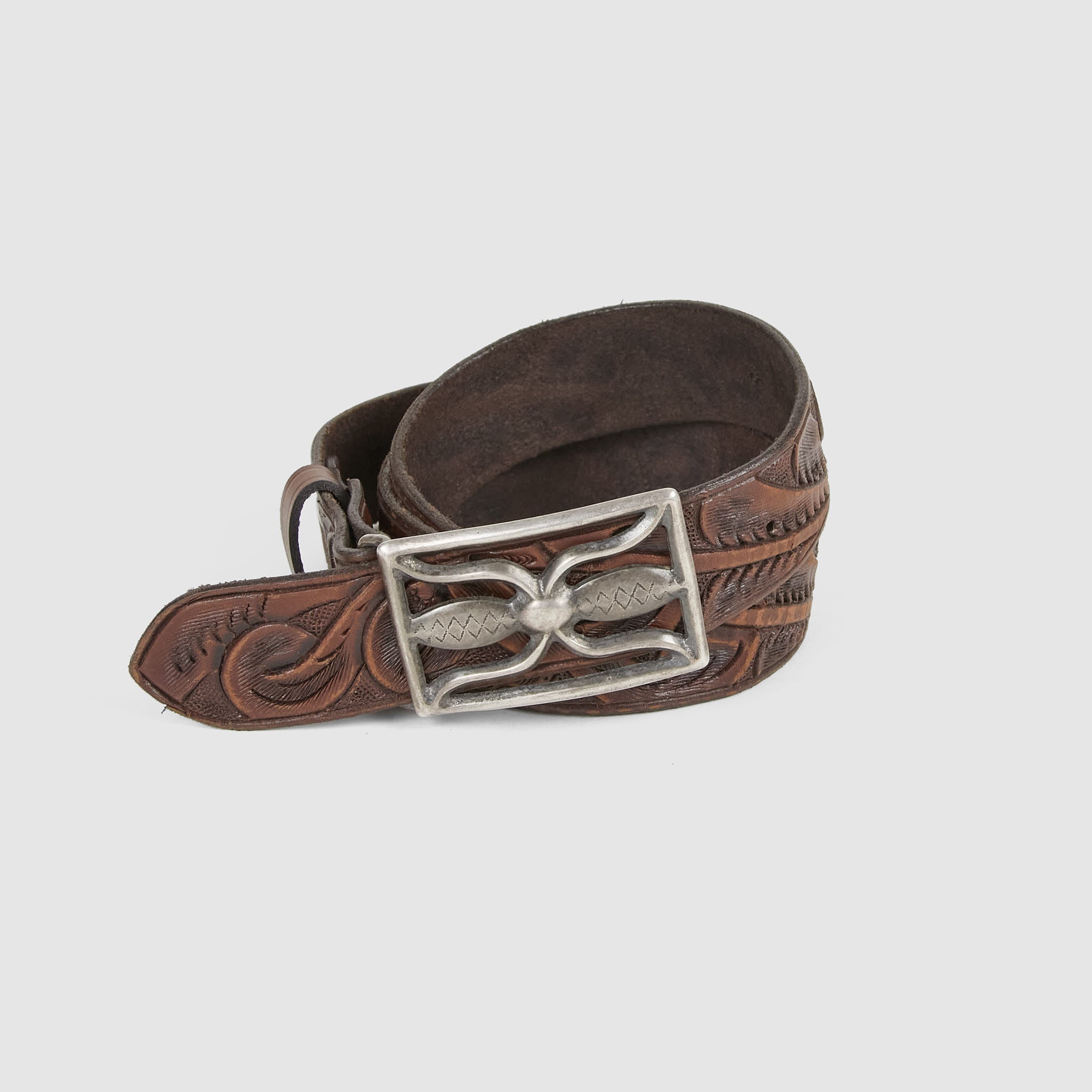 Double RL Hand Tooled Western Buckle Belt