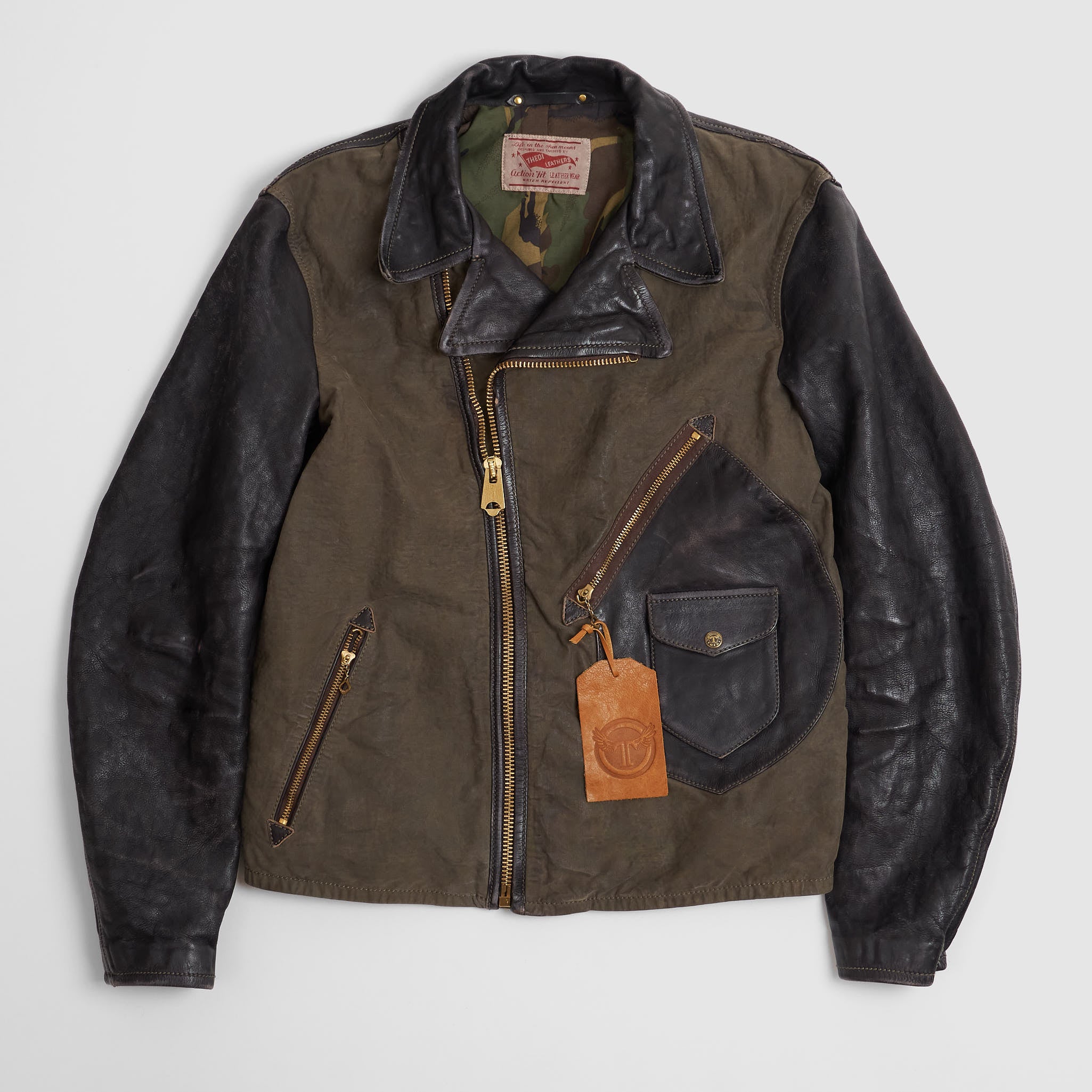 Thedi Leather D-Pocket Leather/Waxed Cotton Motorcycle Jacket 