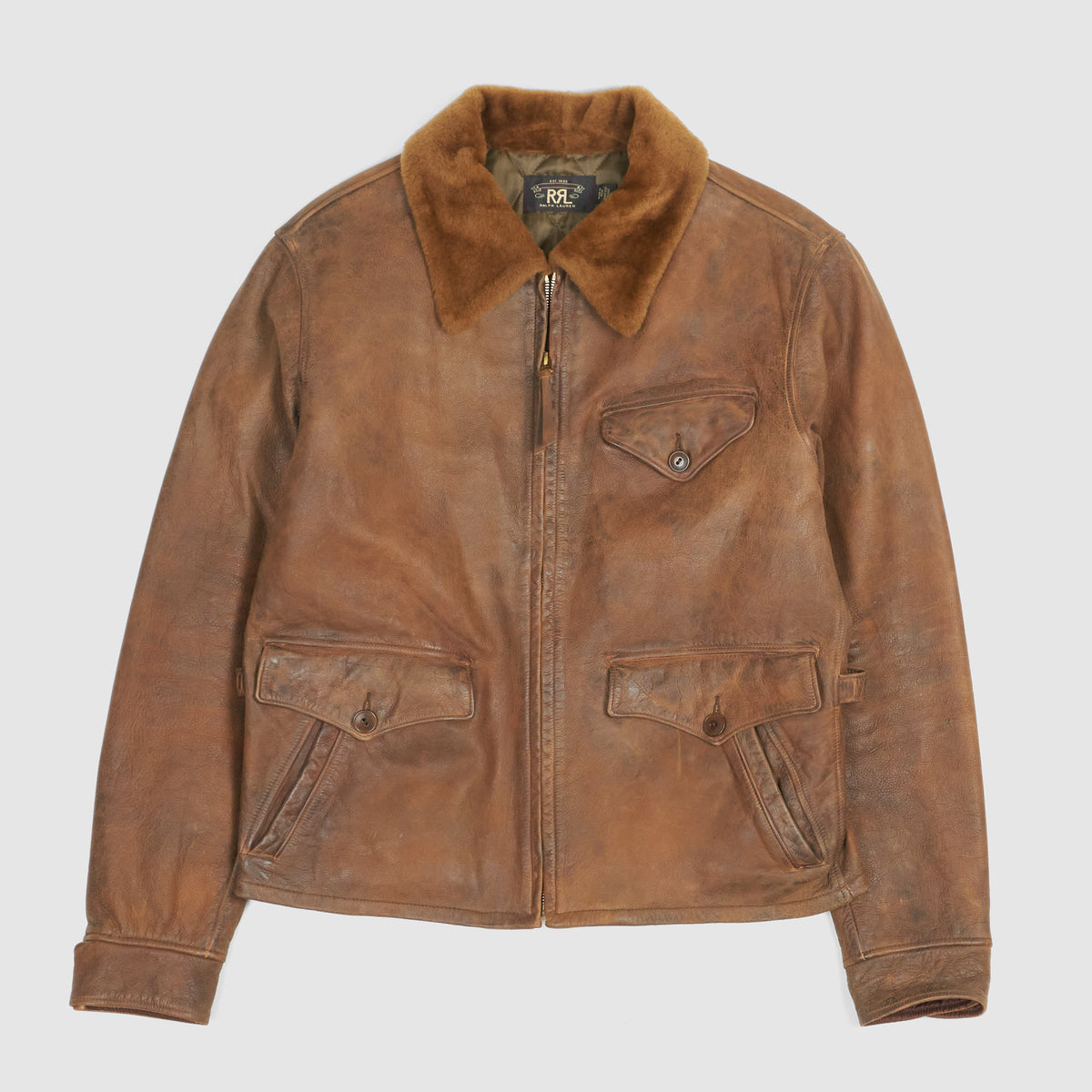 Double RL Shearling- Collar Leather Jacket