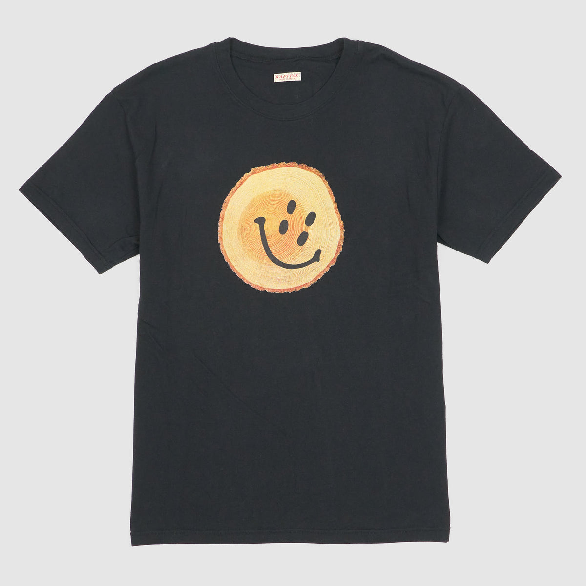 Kapital Smiley-Wood Crew Neck Printed Basic T-Shirt