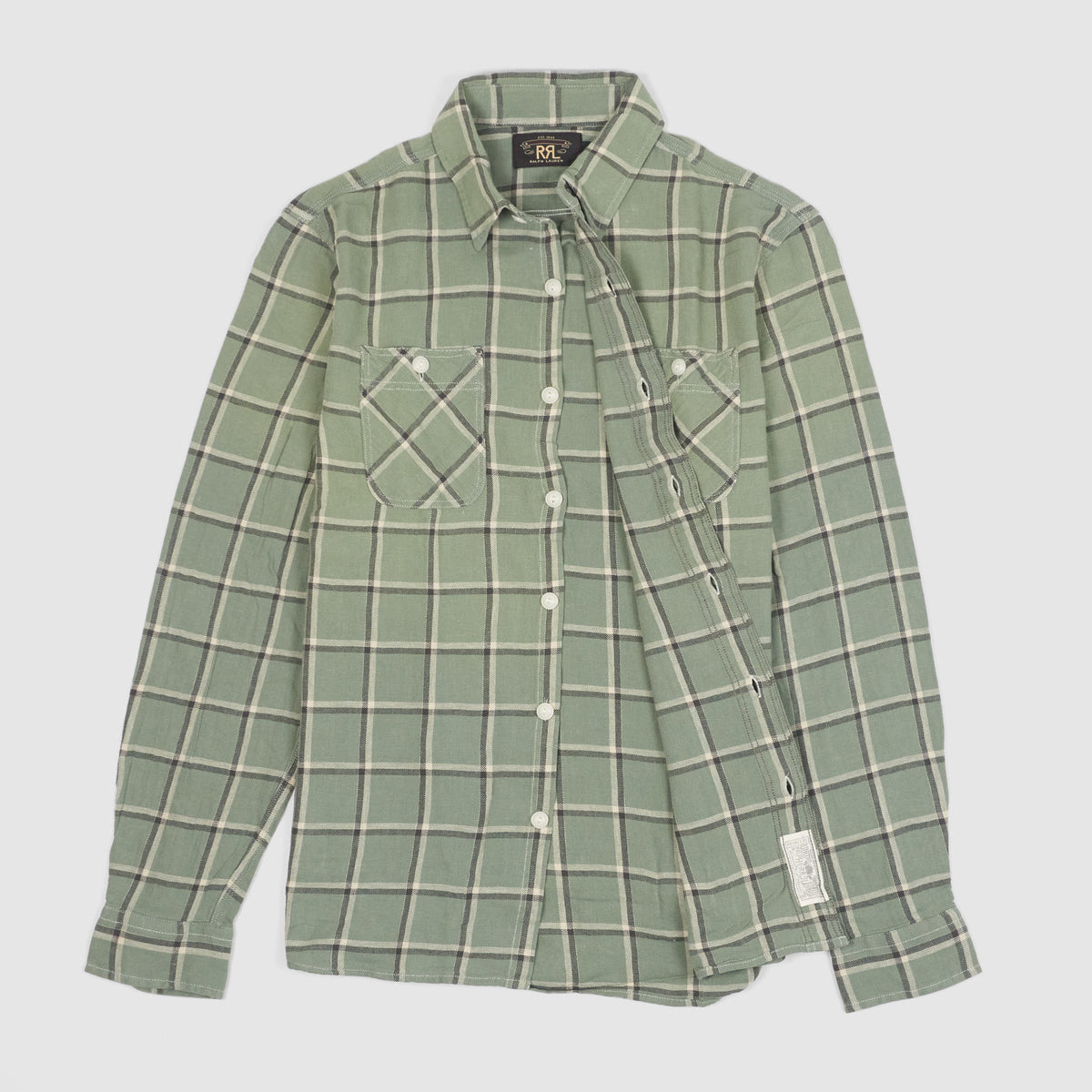 Double RL Checked Light Soft Twill Work Shirt Light Green