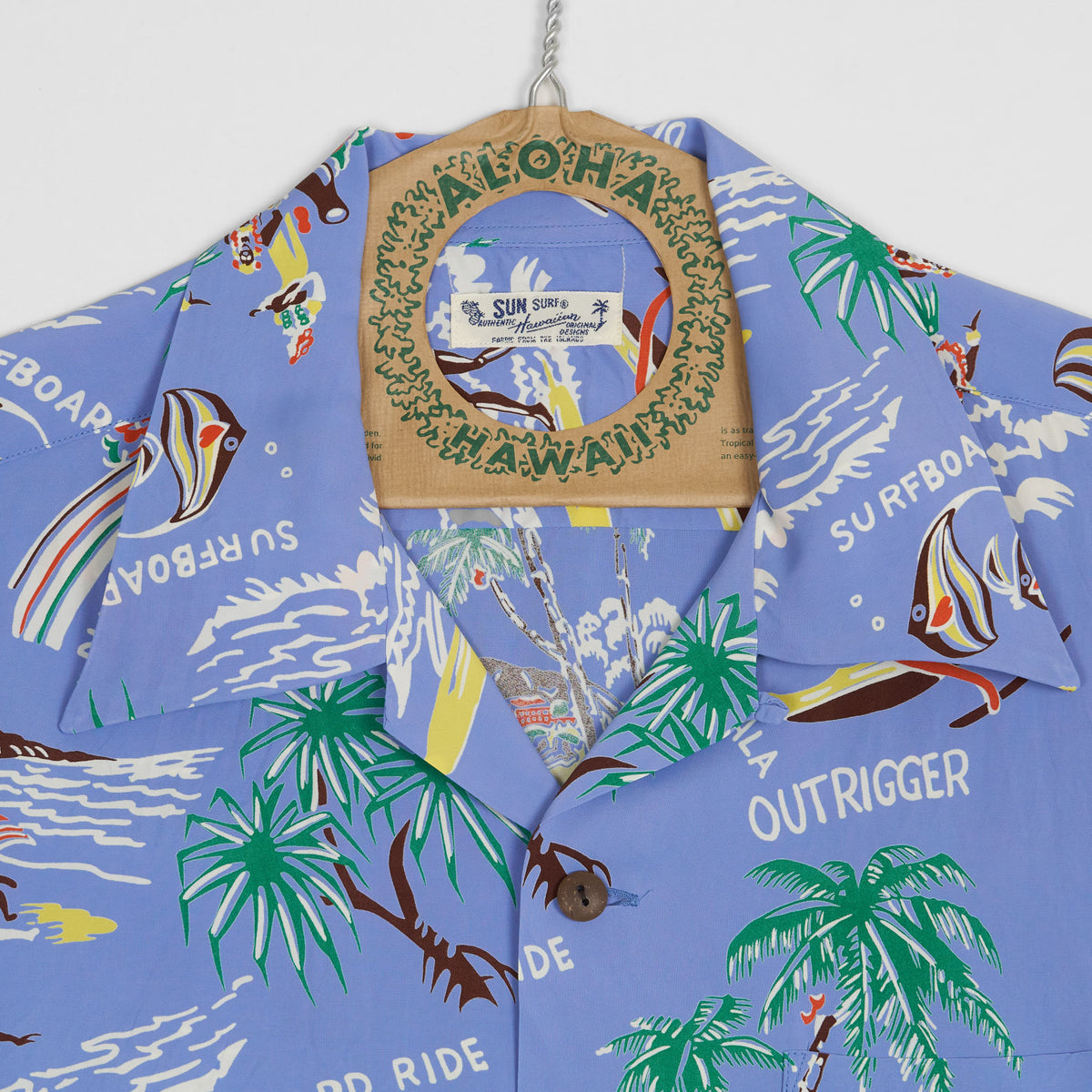Sun Surf Hawai Rayon Palms &amp; Hulasurfer Aloha Shirt