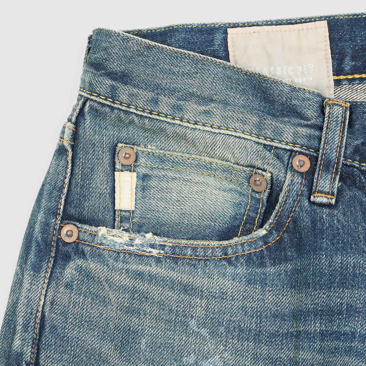 FDMTL Straight Regular Fitted Patchwork 5-Pocket Selvage Denim Jeans