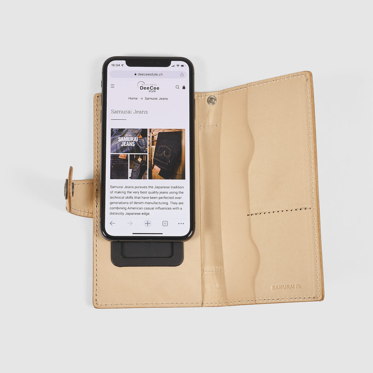 Samurai Denim x Saddle Leather Smartphone Case Wallet