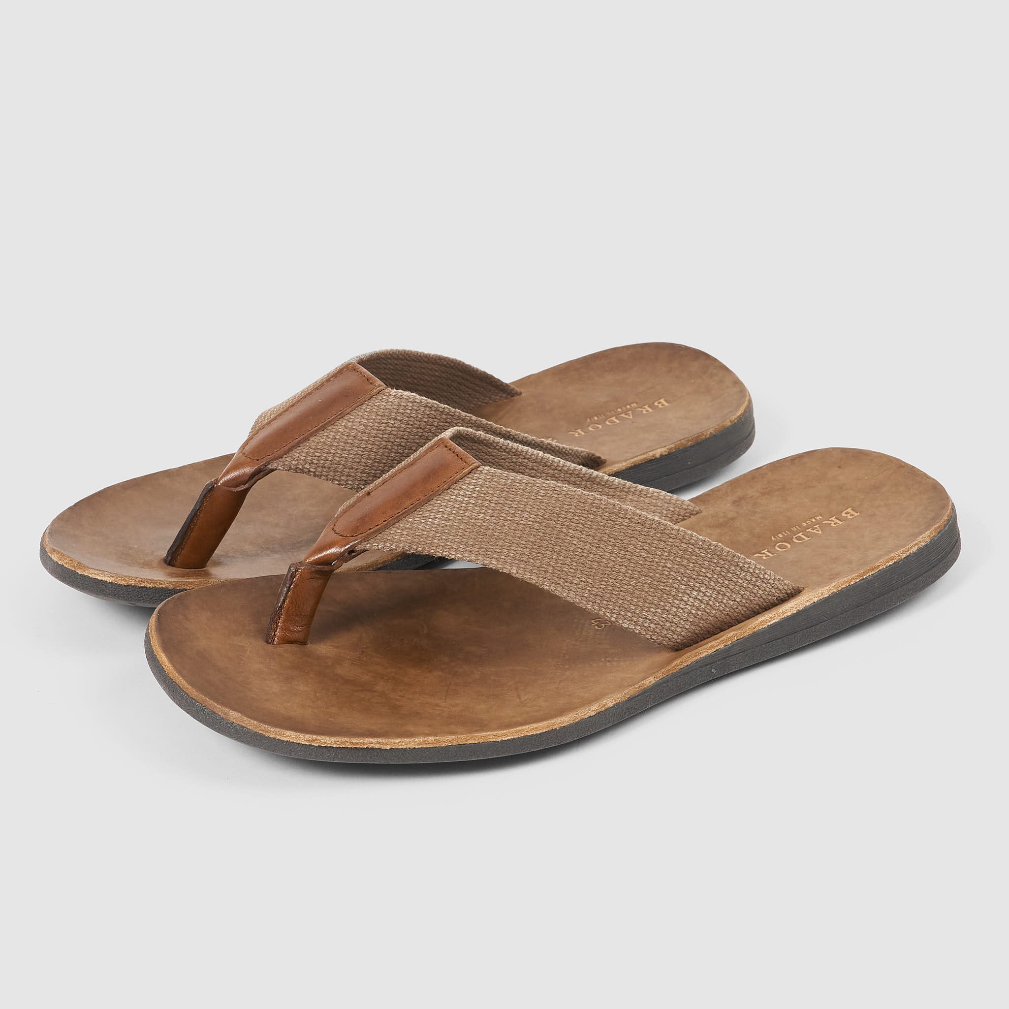 Brador Mens Leather Canvas Flip Flop