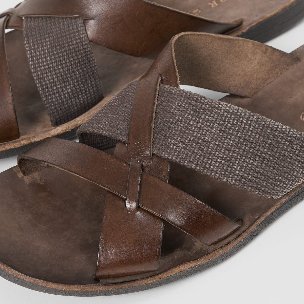Brador Mens Leather &amp;  Canvas Sandals
