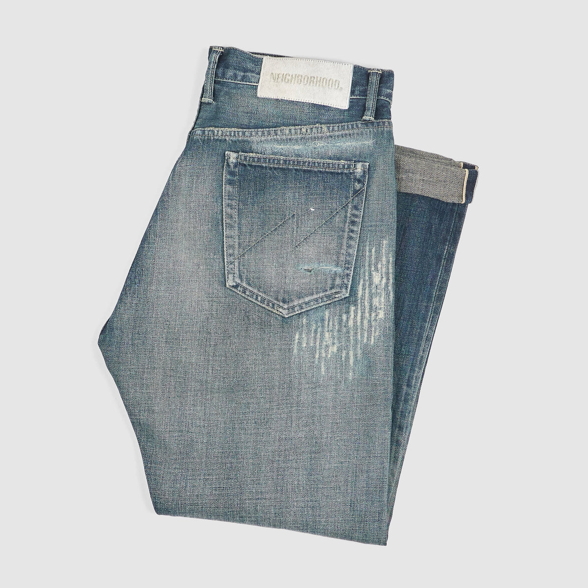 Neighborhood Deep-Mid Tapered Distressed Selvage Jeans