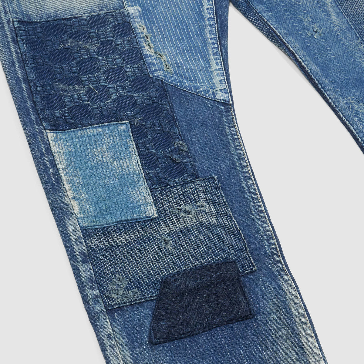 FDMTL Slim Fitted Three Year Wash Patchwork Denim Jeans