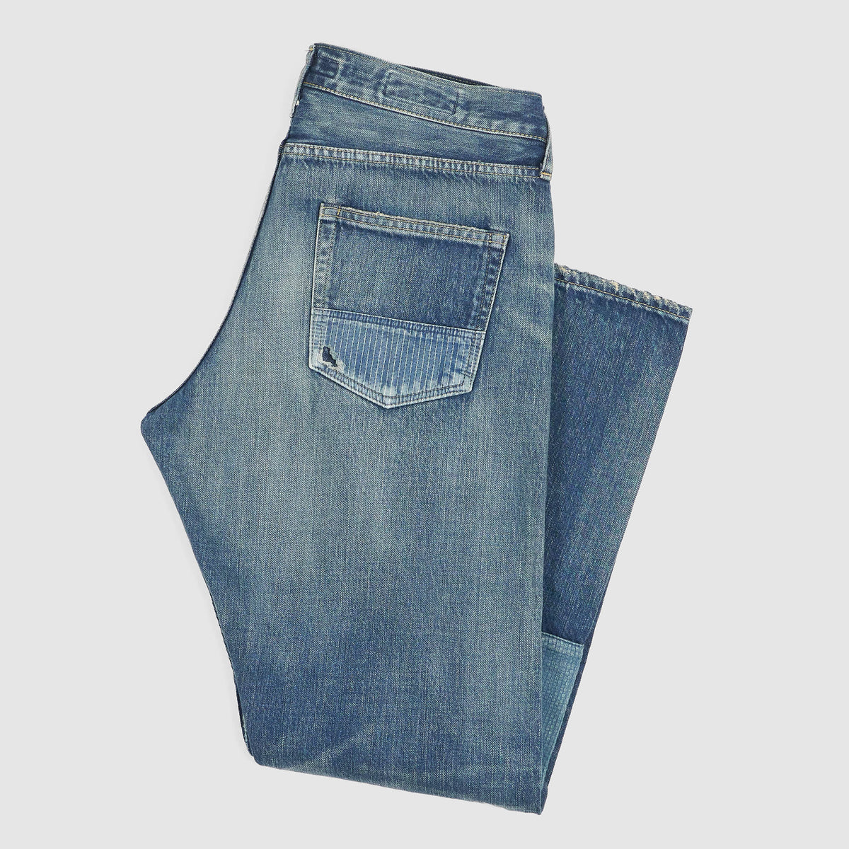 FDMTL Slim Fitted Three Year Wash Patchwork Denim Jeans