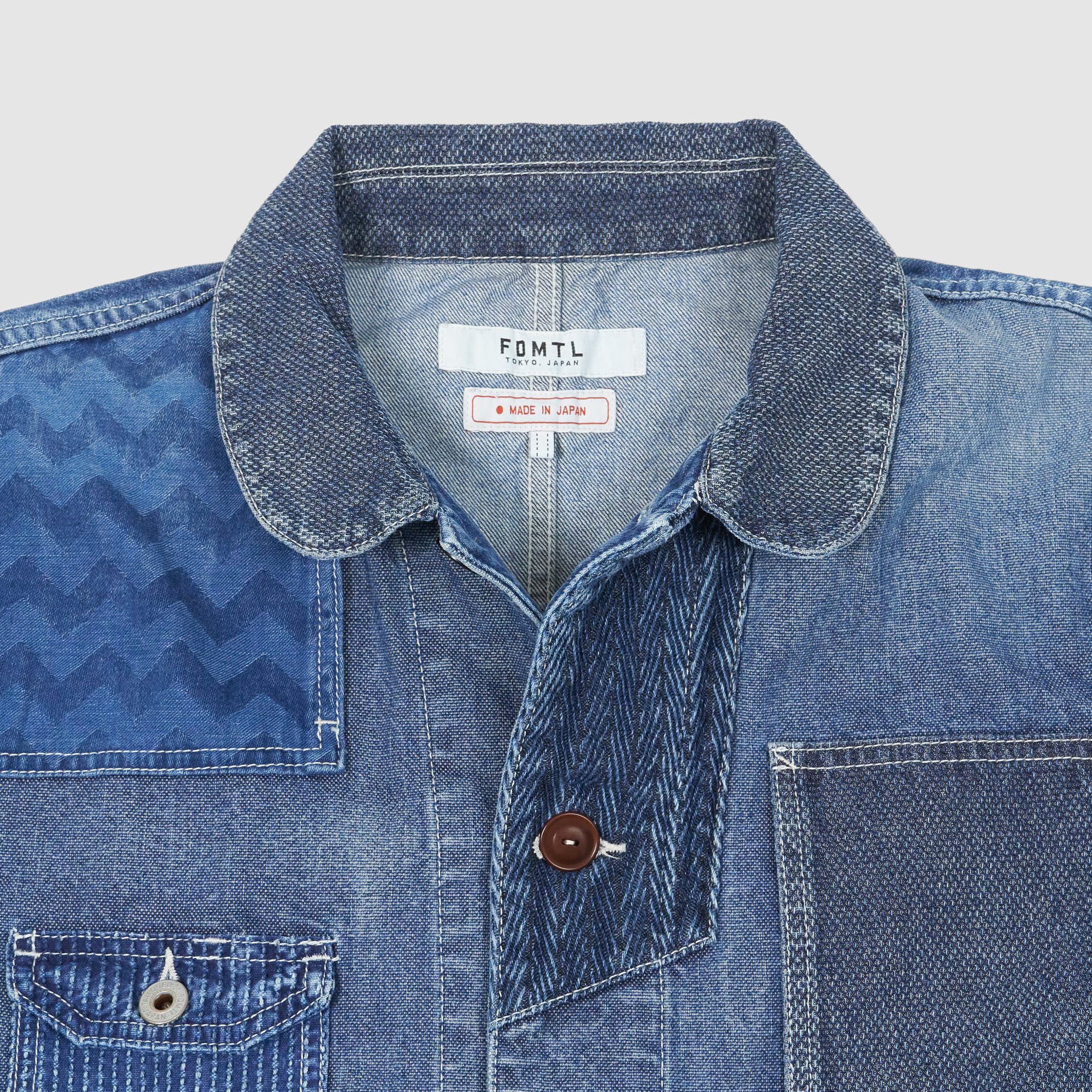 ジャケット・アウター FDMTL PATCHWORK COVERALL JACKET INDIGO 4 FDMTL Men's Patchwork Coverall Jacket in Rinse Indigo FDMTL