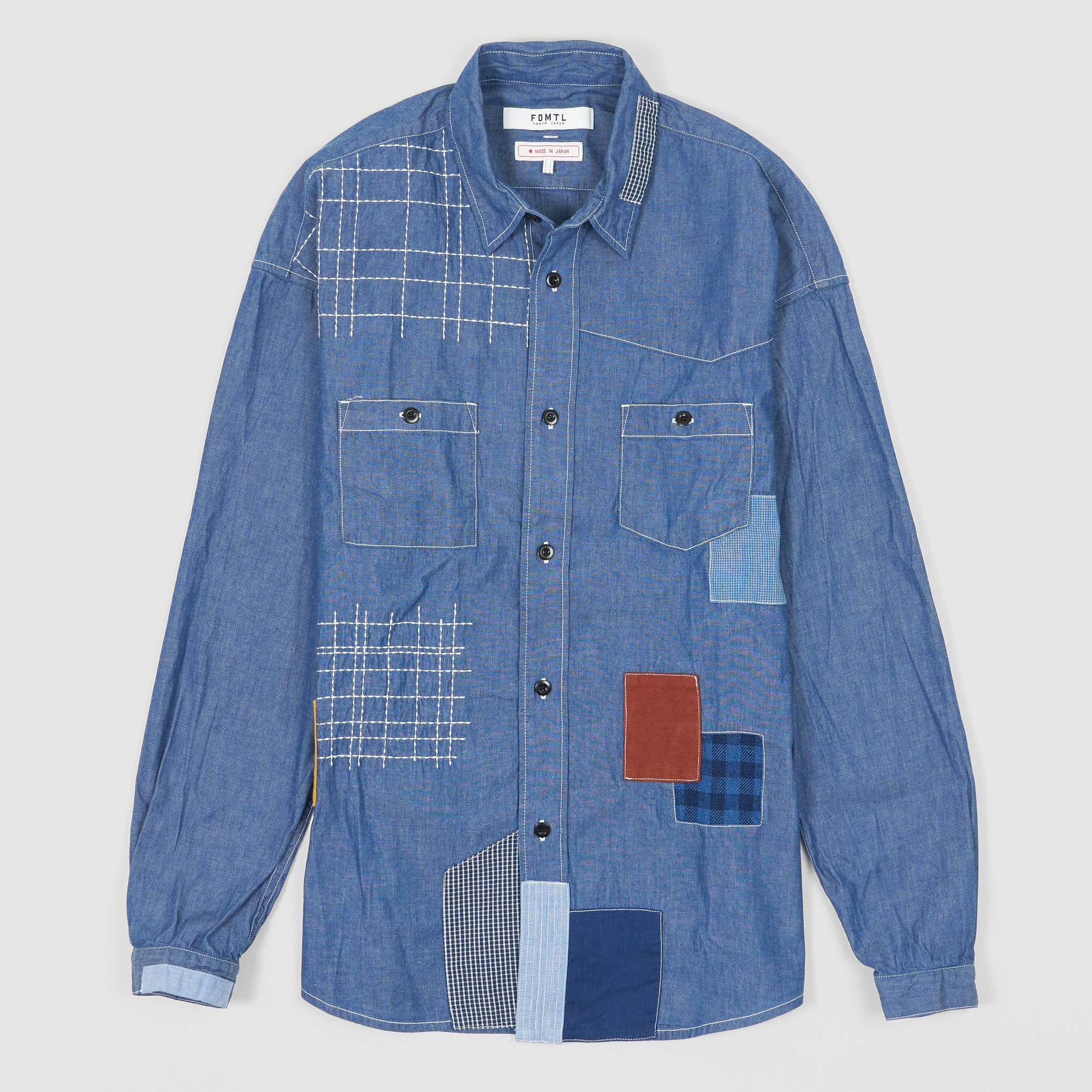 FDMTL Rinsed Chambray Patchwork Shirt - DeeCee style