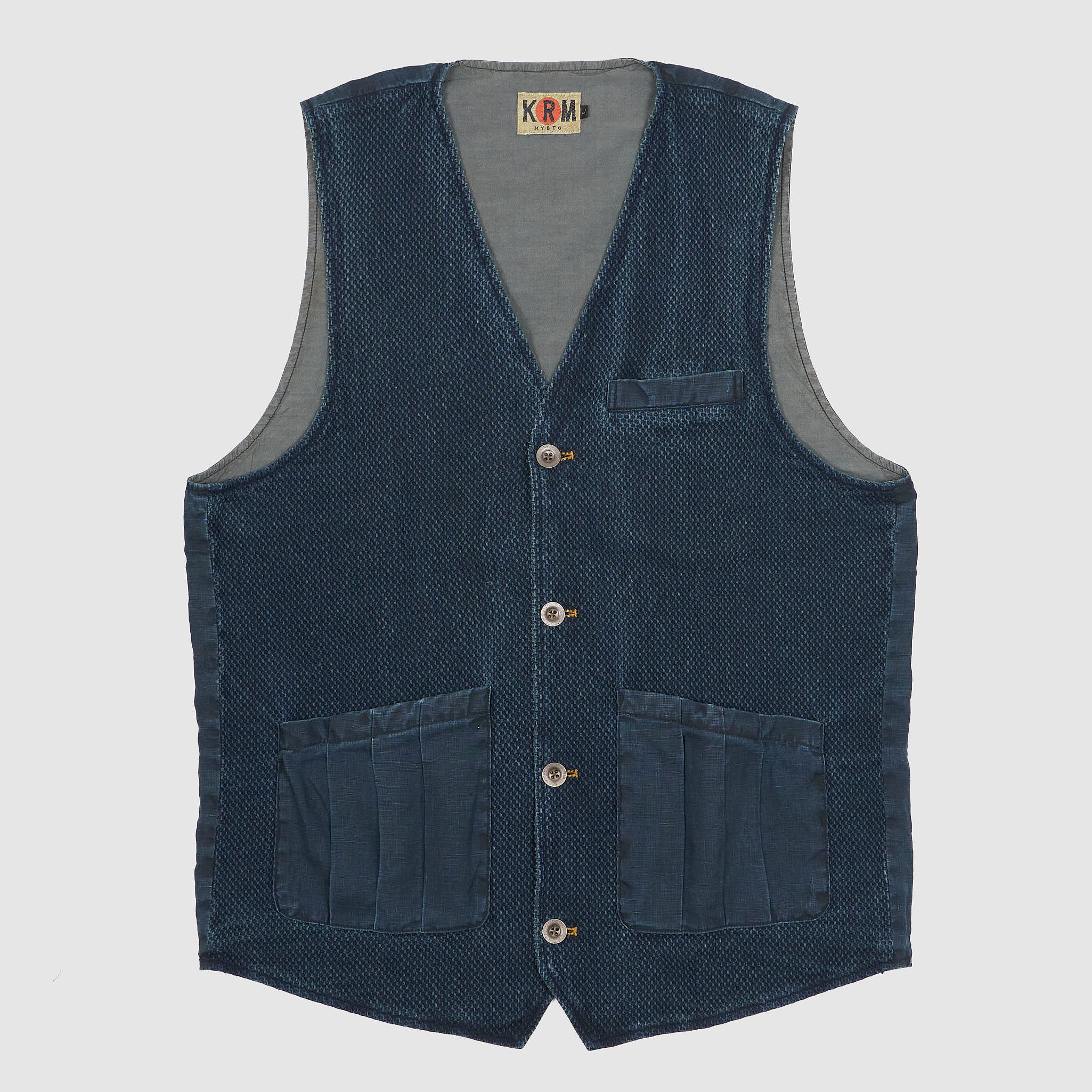 トップス sillage Indigo stitch vest KRM Indigo Dyed Honey Comb Sashiko Vest - DeeCee style