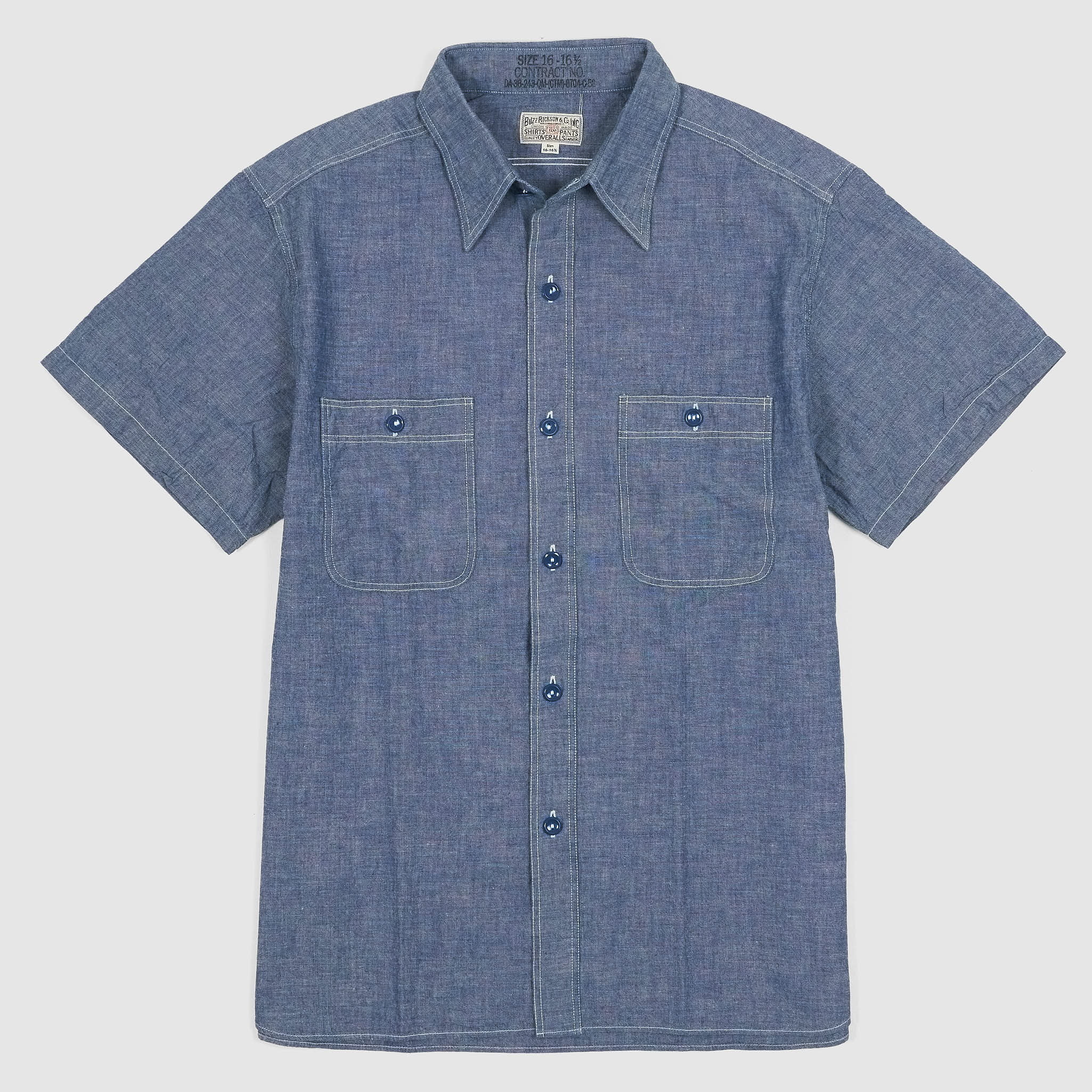 トップス Buzz Ricksons Chambray Work Shirt Buzz Rickson's Short Sleeve US Navy Type Chambray Work Shirt