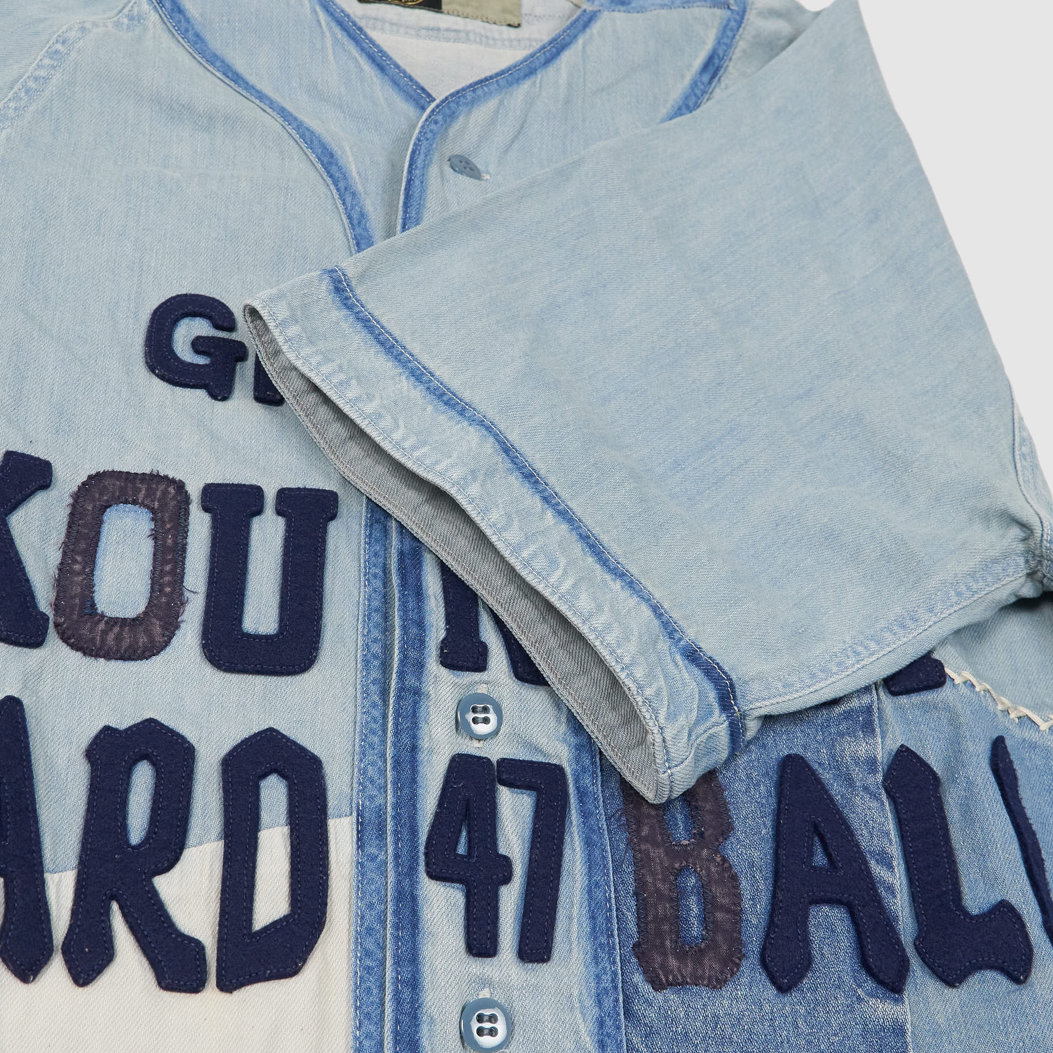 Blue Cotton Reconstructed Denim Baseball Shirt - GBNY