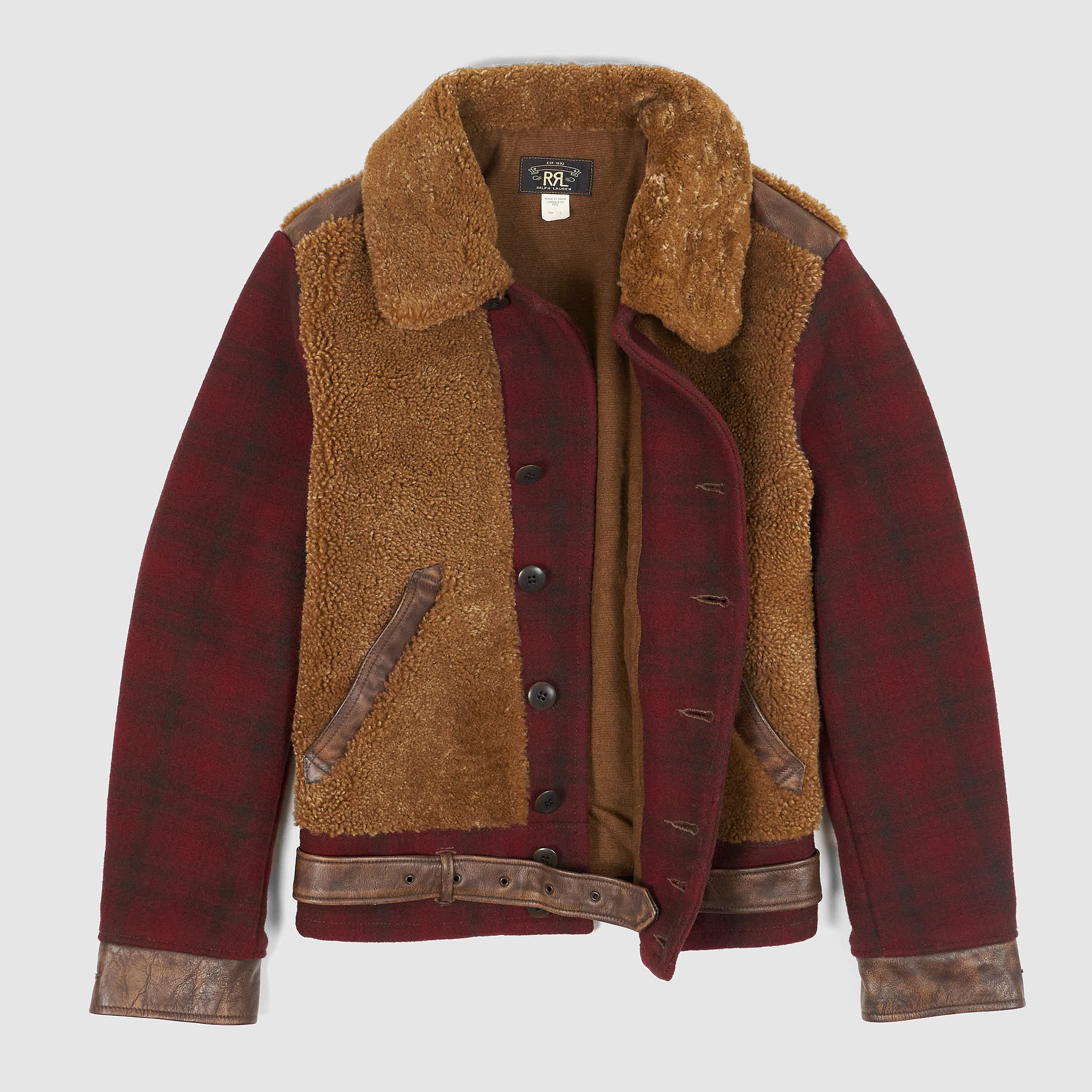 Plaid shearling outlet jacket