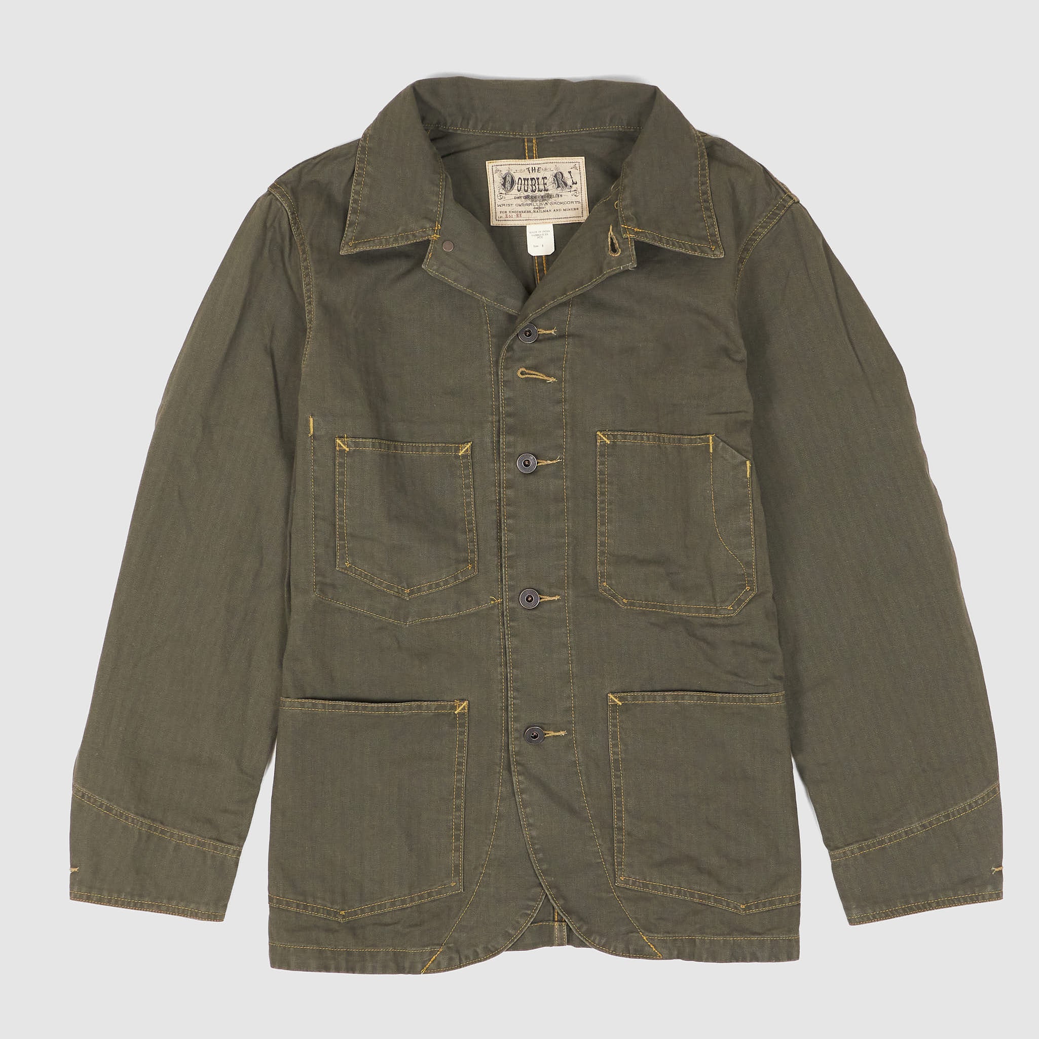 Double RL Linen-Cotton Herringbone Work Jacket - DeeCee style