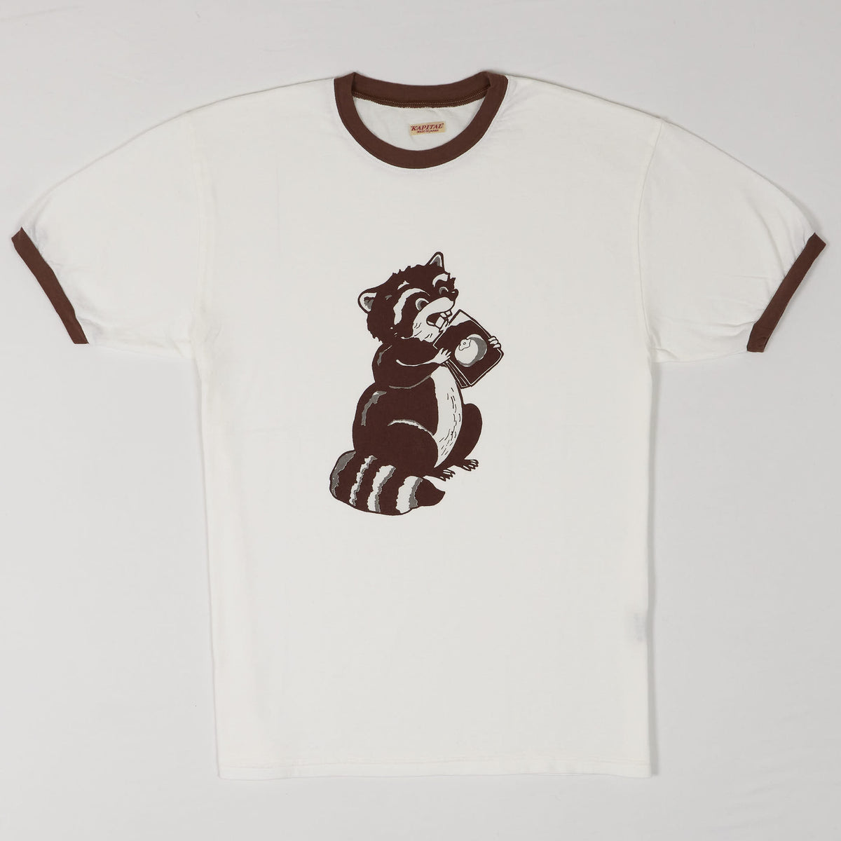 Kapital Short Sleeve Crew Neck Kakishibu Raccoon RingerT-Shirt