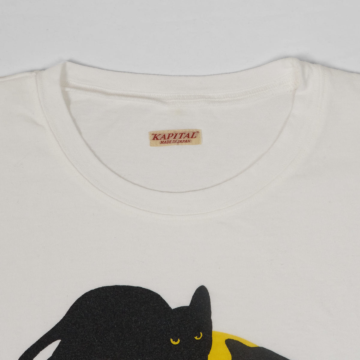 Kapital Short Sleeve Crew Neck Cats on Moon T-Shirt