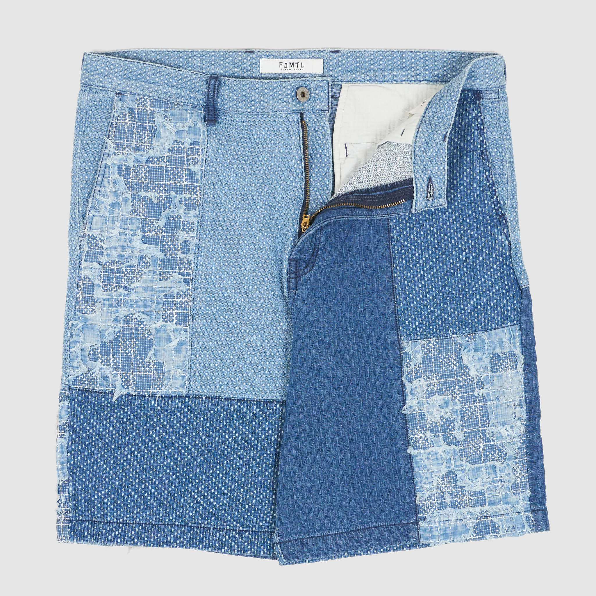 FDMTL Patchwork 3YR Wash Sashiko Bermuda Shorts DeeCee style