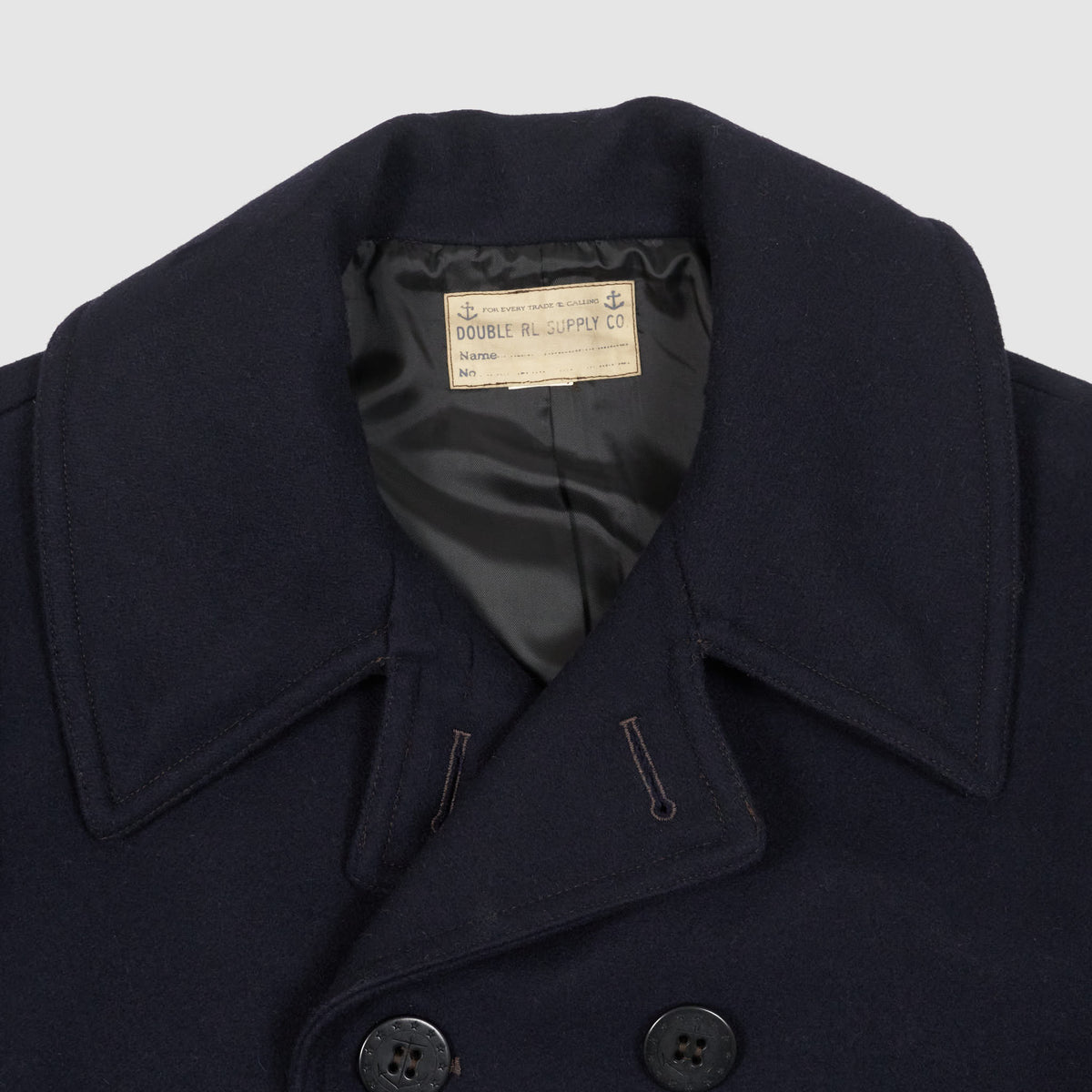 Double RL Wool Leather-Trim Peacoat