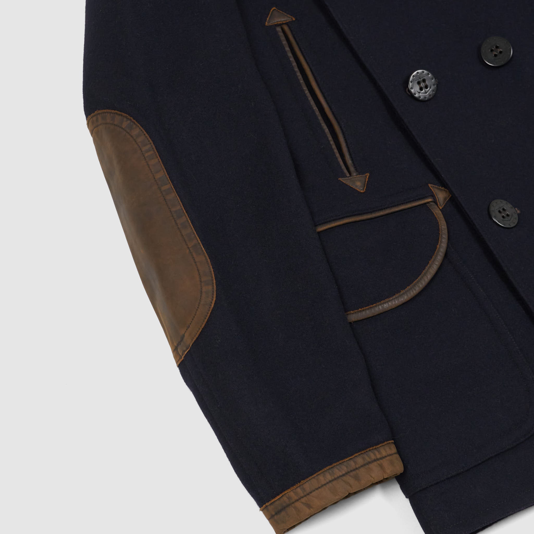 Double RL Wool Leather-Trim Peacoat - DeeCee style