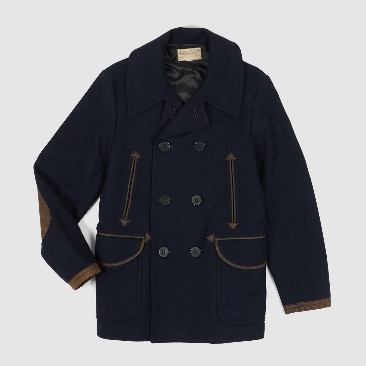 Double RL Wool Leather-Trim Peacoat