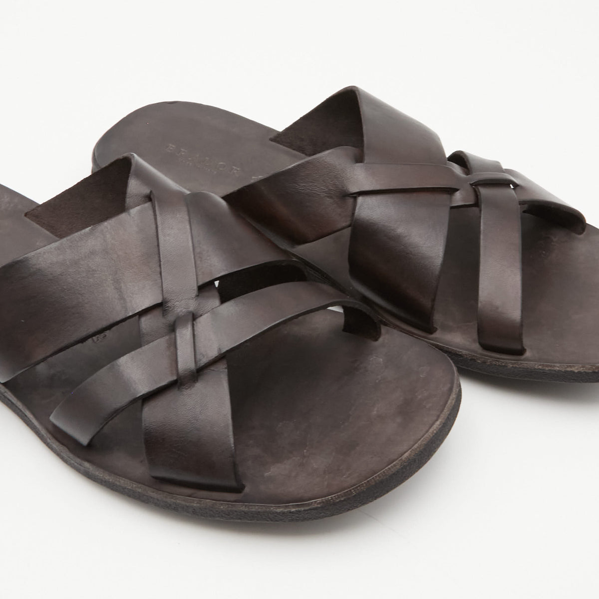 Brador Mens Leather Crossed Sandals