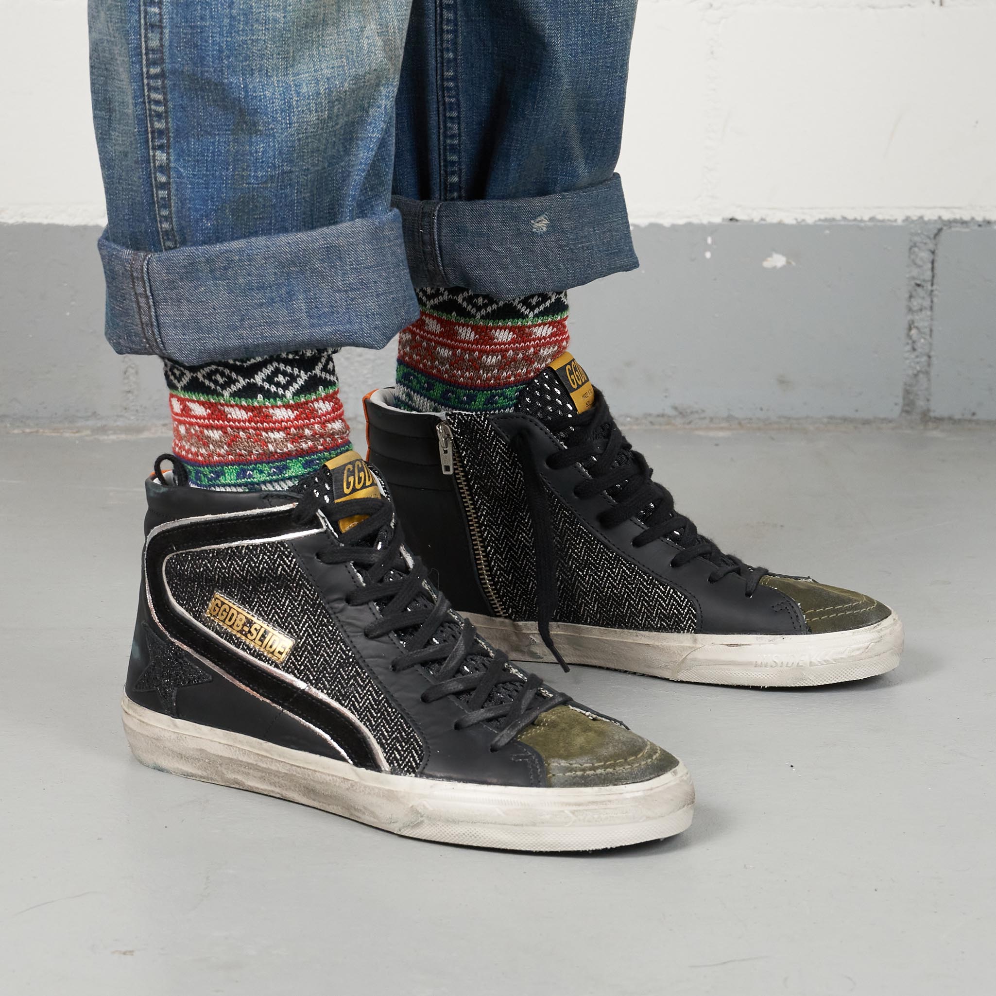 Golden Goose High Black Green Orange Slide Sneakers DeeCee style